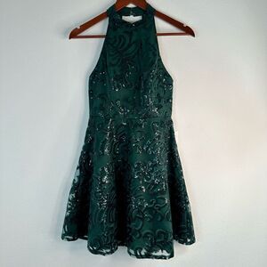PromGirl Emerald Sequin Embellished Mini Dress Halter Neck Small Glam Homecoming